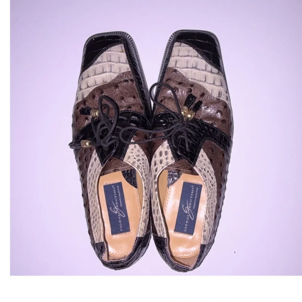 Giorgio Brutini‎ Private Collection Two Tone Ostrich Crocodile Leather Shoes 9.5